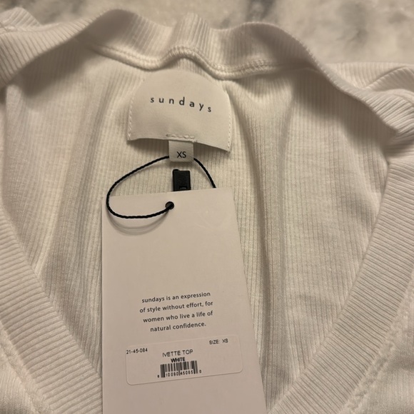 Sundays white v-neck ribbed ruched long-sleeved IVETTE TOP size xs - Picture 6 of 9